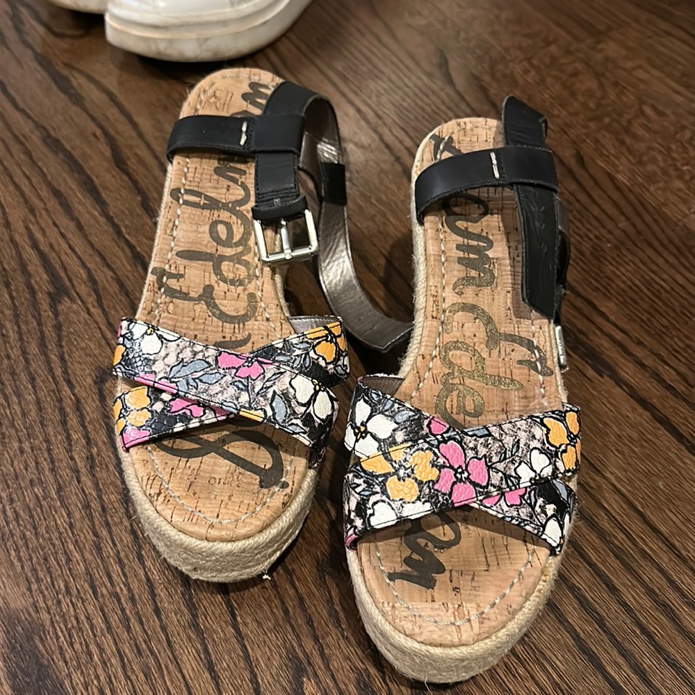Sam Edelman Floral Toe Wedges with ankle strap